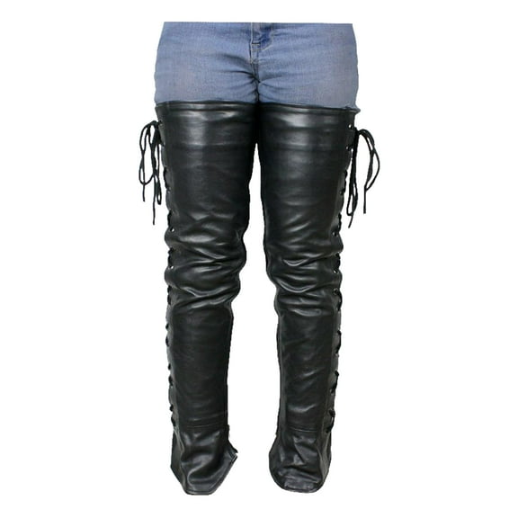 Dream Apparel Ladies Legs Cover, Premium Cowhide Leather Half Chaps, Leggings, Leg Warmers with side-Lace & Zipper Thigh High