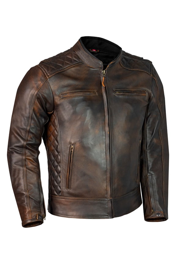 Leather Motorcycle Jacket for Men Moto Riding Classic Biker Jacket Brown