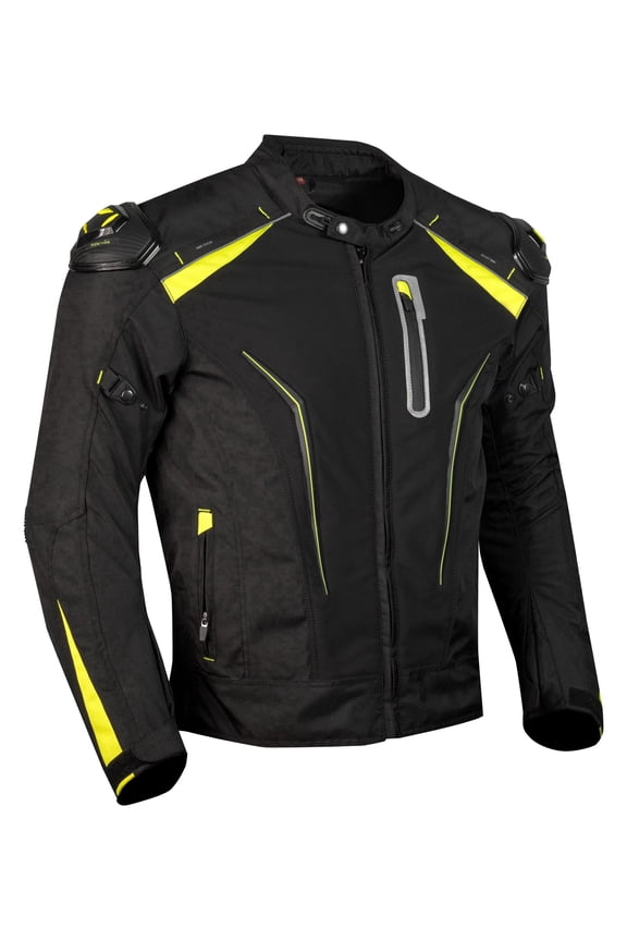 Men’s Textile Motorcycle Jacket with CE Armor, Reflective Panels, Removable Padding, Breathable Mesh