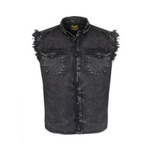 Dream Apparel Men's Biker Cuttoff Vest Denim/Cotton Shirt with Vintage and Frayed Sleeveless Look 2 Front Pockets