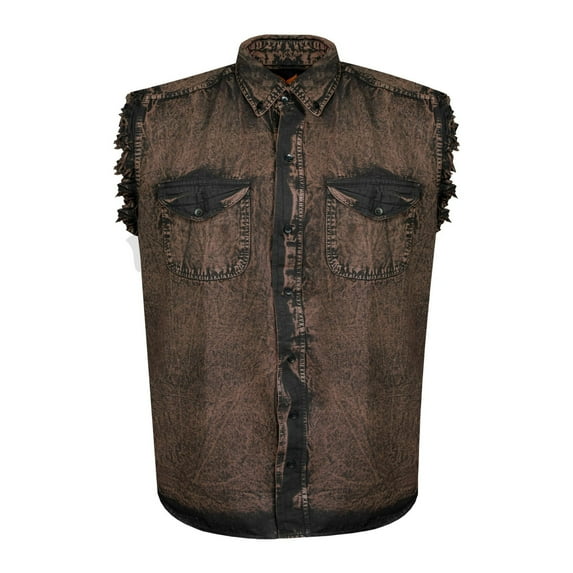 Dream Apparel Men's Biker Cuttoff Vest Denim/Cotton Shirt with Vintage and Frayed Sleeveless Look 2 Front Pockets