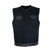 Dream Apparel Men s Black Denim Motorcycle Vest with Leather Trims & Front Zipper