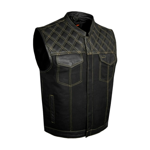 Dream Apparel Men's Denim & Leather Motorcycle Vest Biker Club Vest For Riding
