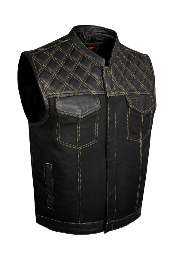 Men's Denim & Leather Motorcycle Vest Biker Club Vest For Riding