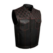 Dream Apparel Mens Denim & Leather Motorcycle Vest Biker Club Vest For Riding