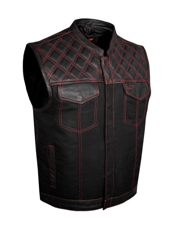 Men's Denim & Leather Motorcycle Vest Biker Club Vest For Riding