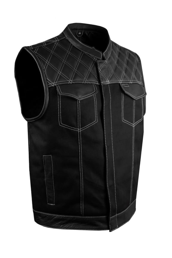 Men's Denim & Leather Motorcycle Vest Biker Club Vest For Riding