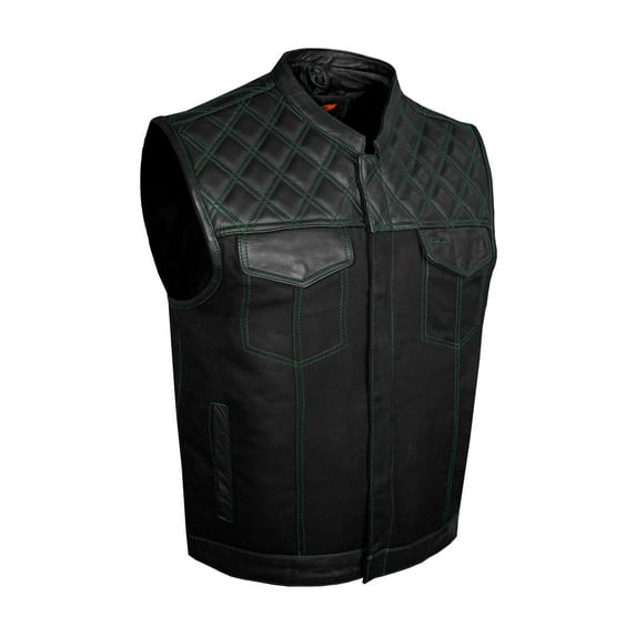 Dream Apparel Men's Denim & Leather Motorcycle Vest Biker Club Vest For Riding