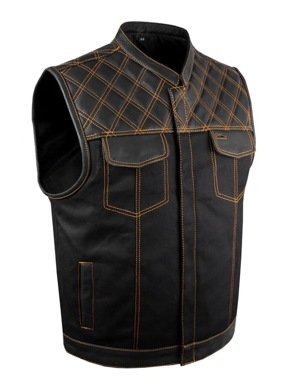 Men's Denim & Leather Motorcycle Vest Biker Club Vest For Riding
