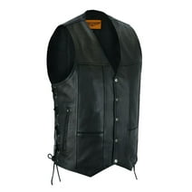 Dream Apparel Men's Leather Motorcycle Vest Biker Club Vest with Ten Pockets & Side Laces