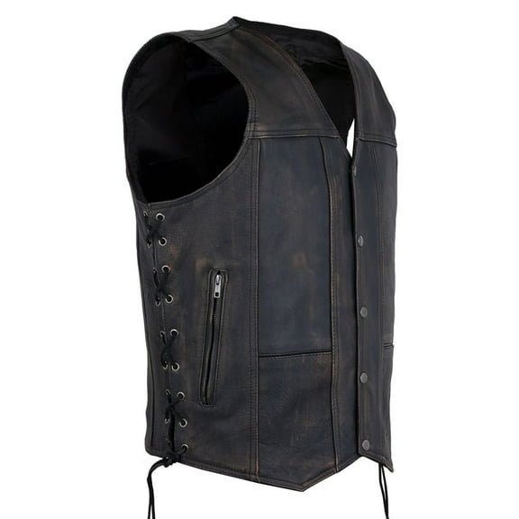 Dream Apparel Men's Leather Motorcycle Vest Biker Club Vest with Ten Pockets & Side Laces