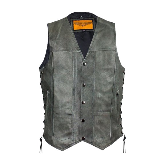 Dream Apparel Men's Leather Motorcycle Vest Biker Club Vest with Pockets & Side Laces