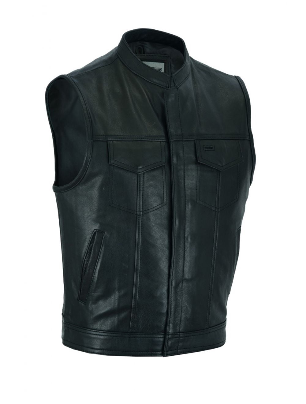 Leatherick SOA biker gilet van echt leer voor biker cut off stijl, met diepe zakken, perfect voor ruiters (M   EUR50) Zwart