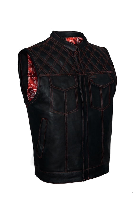 Men's Leather Motorcycle Vest SOA Biker Club Vest For Riding