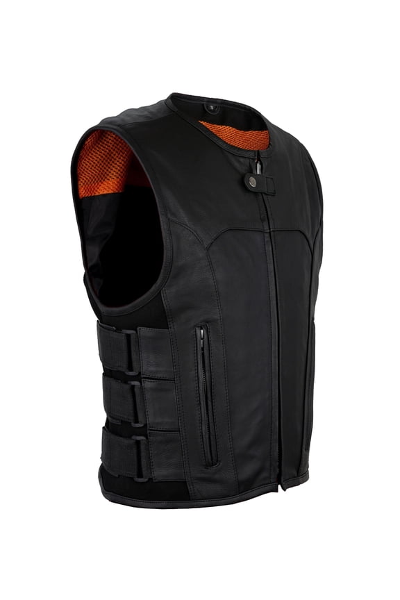 Men's Leather Motorcycle Vest with Straps on Side