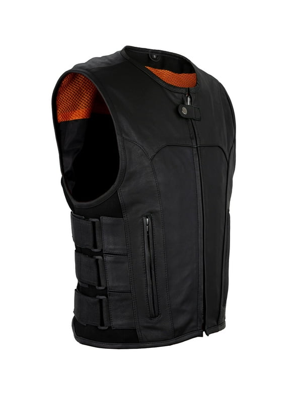 Men's Leather Motorcycle Vest with Straps on Side