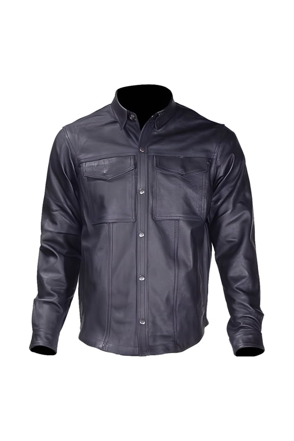 Men's Motorcycle Biker Riding Leather Shirt Mens Light Weight Leather Shirt For Summer Riding Black