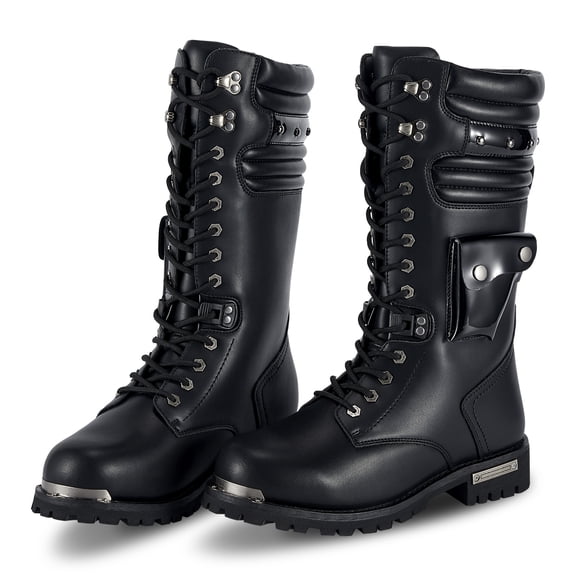 Dream Apparel Men's Motorcycle Boots PU Leather Casual Boots Waterproof Mens Mid-calf Boots With Side Zipper For Motorbike Riding Work Outdoor