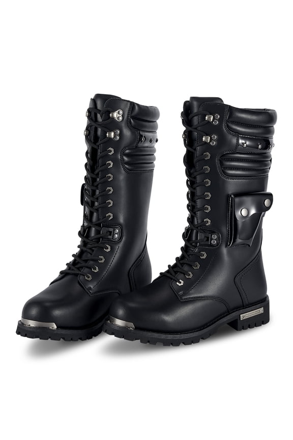 Men's Motorcycle Boots PU Leather Casual Boots Waterproof Mens Mid-calf Boots With Side Zipper For Motorbike Riding Work Outdoor