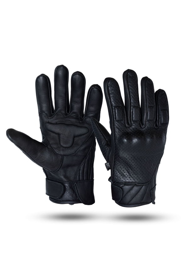 Mens Black Premium Leather Gloves with Gel Palm
