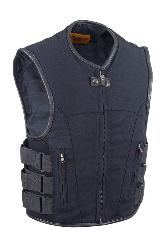 Mens Canvas Motorcycle Vest with Straps on Side