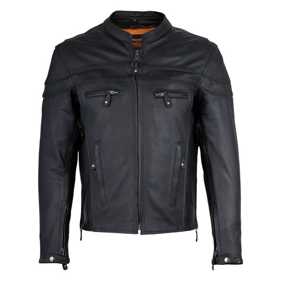 Dream Apparel Mens Leather Motorcycle Racer Jacket Premium Cowhide Leather Zipper Front Zipout Lining Black