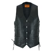 Dream Apparel Mens Leather Motorcycle Vest for Riding, Biker Vest Black Club Vest with Pockets Black Side Laces