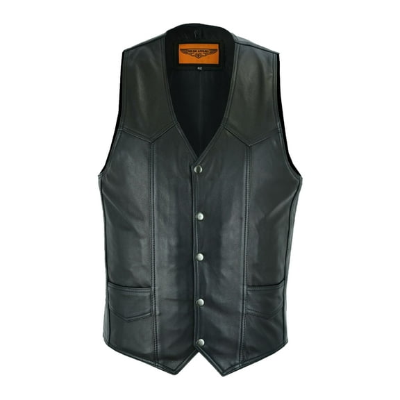 Dream Apparel Mens Leather Motorcycle Vest for Riding, Biker Vest Black Club Vest with Pockets Black
