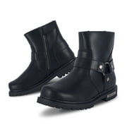 Dream Apparel Mens Motorcycle Boots with Side Zipper, Biker PU Leather Riding Boots, Ankle Booties, Black Square Toe Waterproof