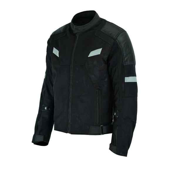 Dream Apparel Mens Motorcycle Perforated Textile Reflective Mesh Riding 3 Season Jacket with armors