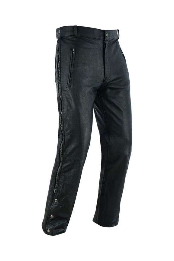 Motorcycle Leather Chaps/Pants for Men Biker Riding Cowboy Chaps Black Multi-Pocket Split Soft Leather Pants with Zipper