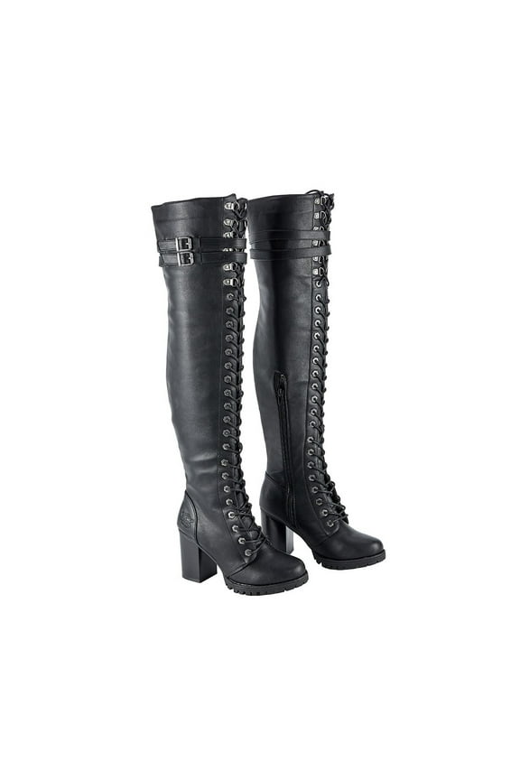 Motorcycle Riding Boots for Women Ladies Knee High Boots Leather Boots Black Adult
