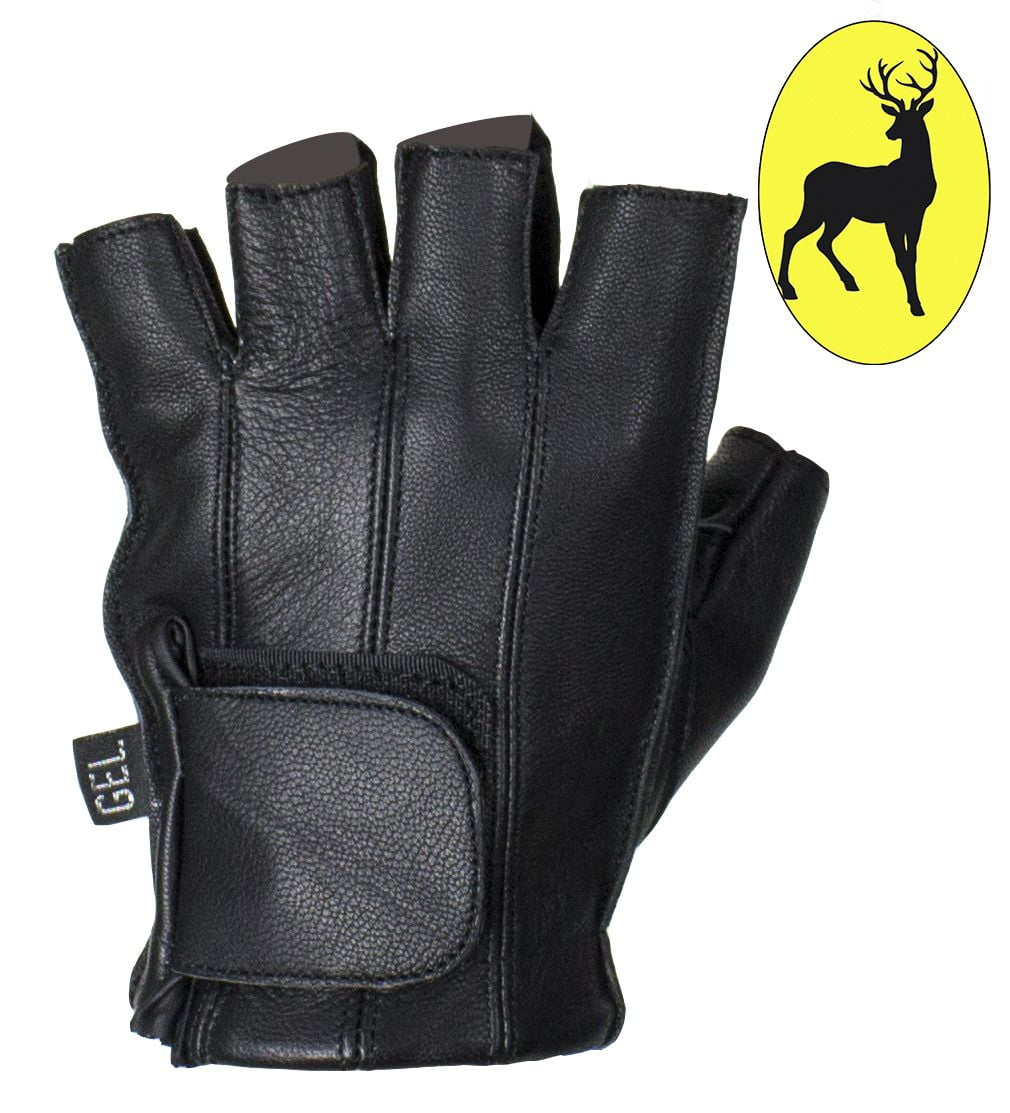 Dream Apparel Motorcycle Riding Gloves Gel Palm Riding Fingerless Deer Skin Gloves Full Panel