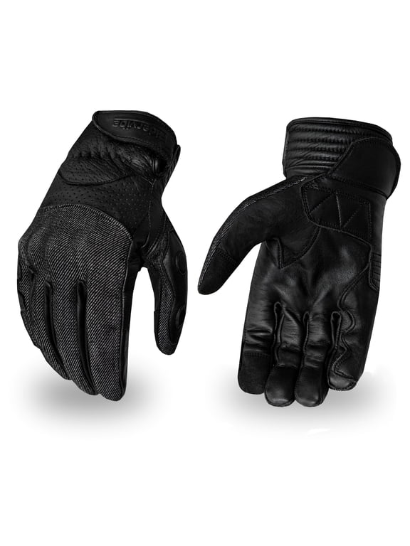 Motorcycle Riding Gloves for Men Women Biker W/ Touchscreen, Waterproof Thermal Winter Gloves Full Finger Leather and Denim combination