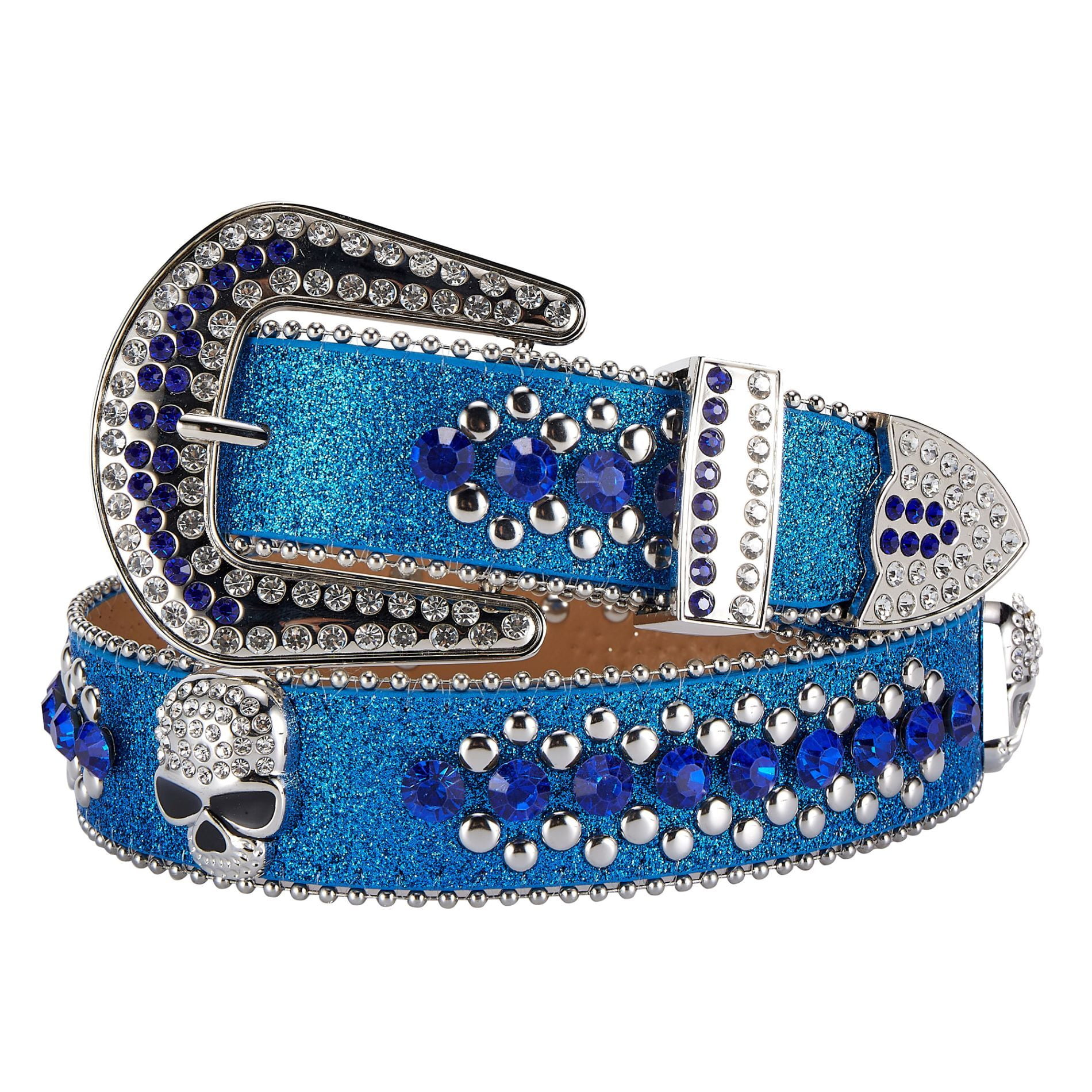 LEACOOLKEY Strass-riem voor mannen en vrouwen, bling western cowgirl cowboy leren riem met klinknagels, glanzende tailleriem voor jeans, broeken, jurken, F-bruin, S: Passgröße 73cm-82cm = 105 cm