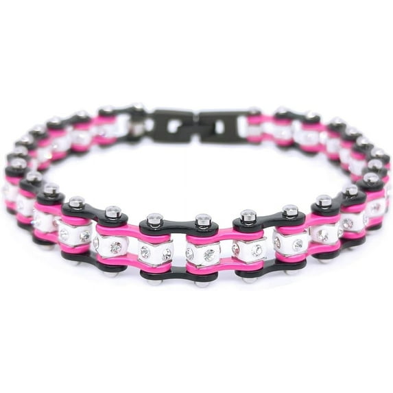 Dream Apparel Stainless Steel Bike Chain Motorcycle Chain Bracelet for Women Men, Heavy Metal Biker Bracelet with Crystal Rhinestone, Bicycle Link Chain Bracelet