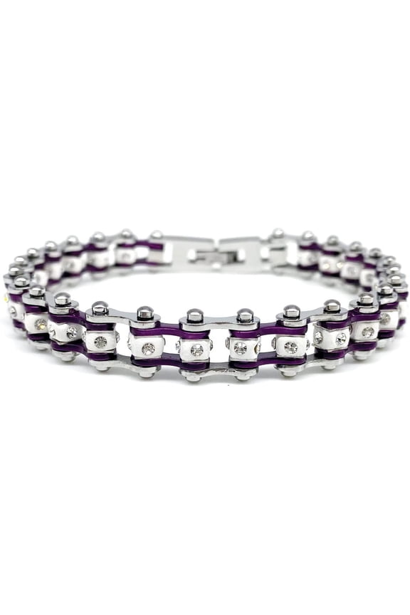 Stainless Steel Bike Chain Motorcycle Chain Bracelet for Women Men, Heavy Metal Biker Bracelet with Crystal Rhinestone, Bicycle Link Chain Bracelet