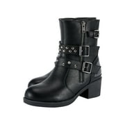 Dream Apparel Women's Motorcycle Boot Ankle Booties Biker Riding short Boots with Zippers