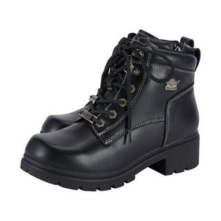 Black Leather Star Trail Biker Boots