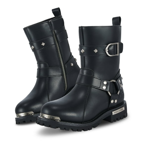 Dream Apparel Women's Motorcycle Boots PU Leather Waterproof With Side Zipper For Motorbike Riding Work Outdoor