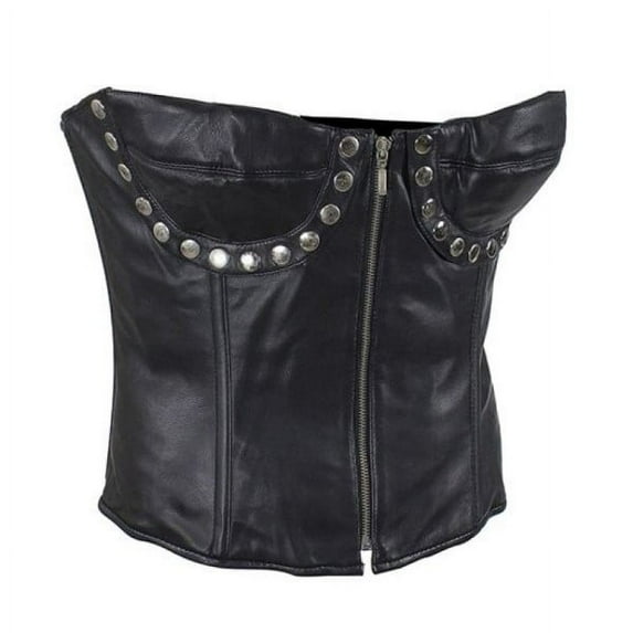 Dream Apparel Women's Studded Black Leather Corset Lace up Tops Buckle-up Corset Bustier Steampunk Corset