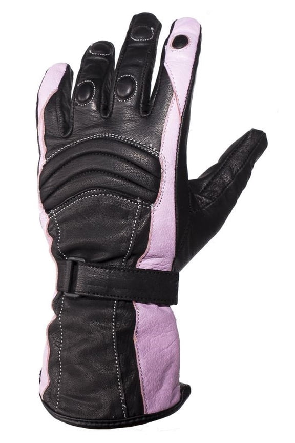 Womens Pink Full Finger Leather Gauntlet Gloves