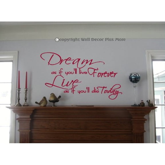 Dream As If You'll Live Forever Wall Decals Vinyl Lettering Quote, 36x20-Inch, Red