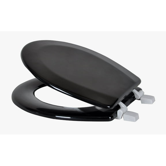 Dream Bath Beveled Edge Heavy Duty Round Toilet Seat with non-slip seat and quick-attach easy install hardware, MDF Black