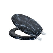 Dream Bath Heavy Duty Round Toilet Seat with non-slip seat and quick-attach easy install hardware, Marbleized Wood Black