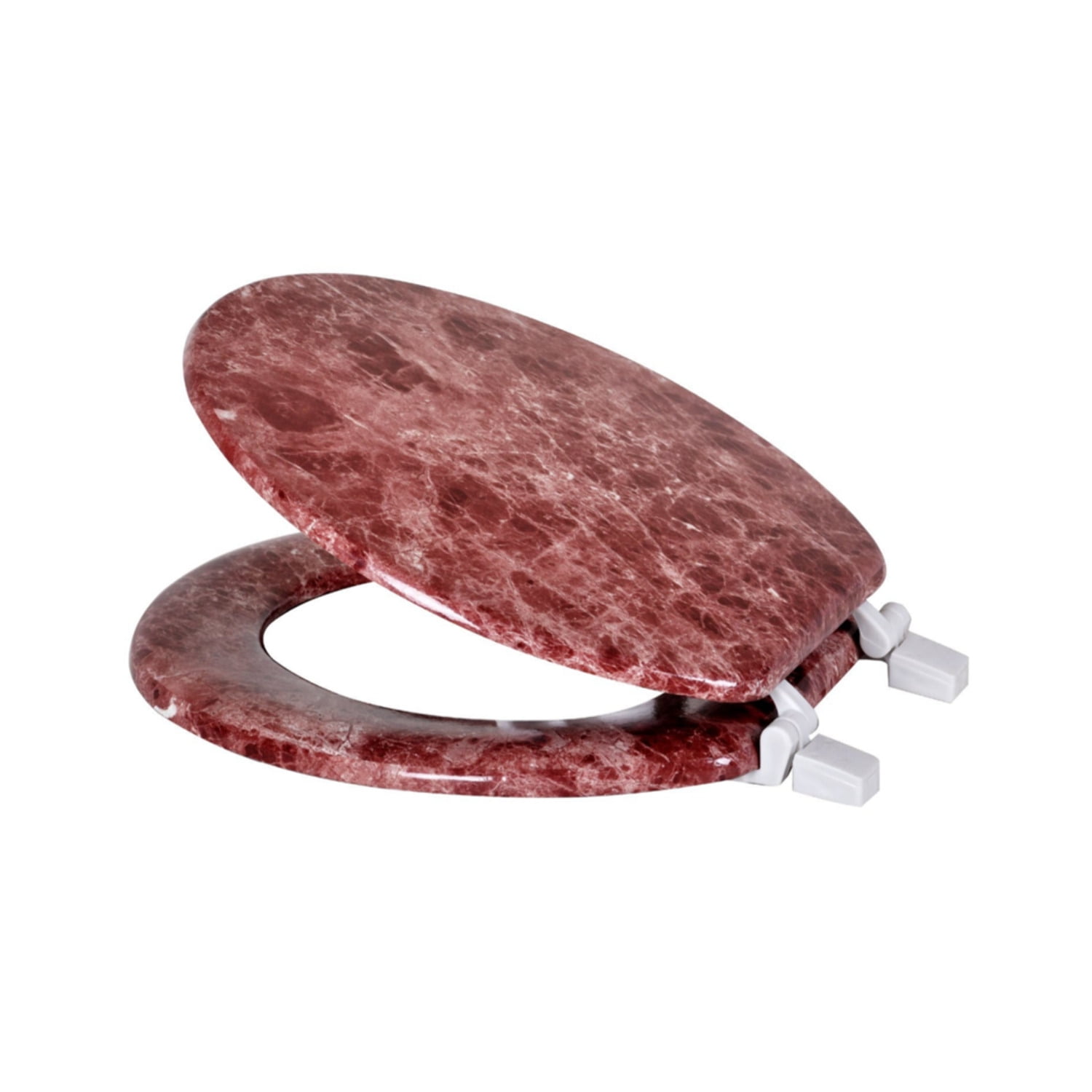 Dream Bath Heavy Duty Round Toilet Seat with non-slip seat and quick-attach easy install hardware, Marbleized Wood Burgundy