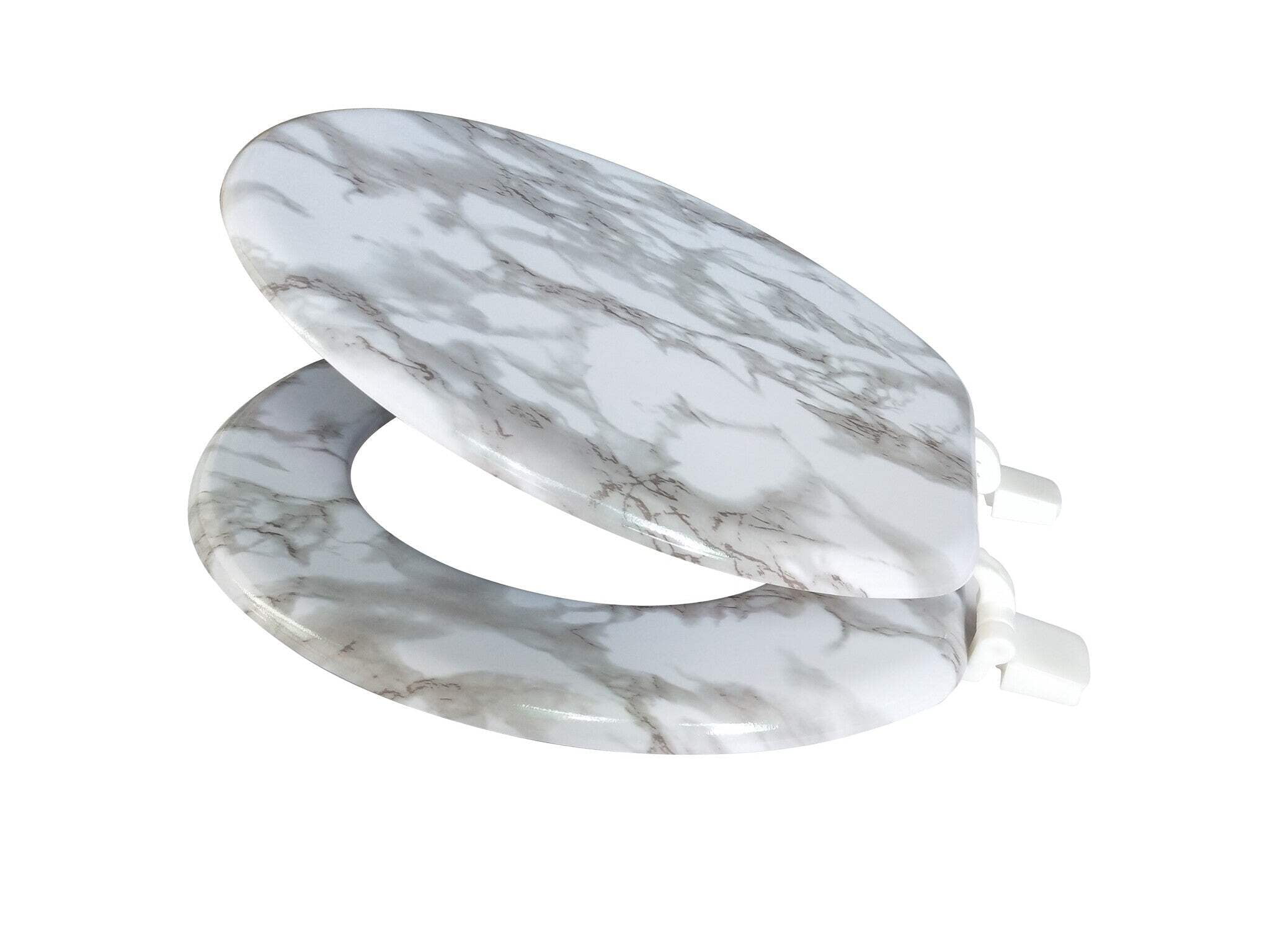 Dream Bath Heavy Duty Round Toilet Seat with non-slip seat and quick-attach easy install hardware, Marbleized Wood Grey