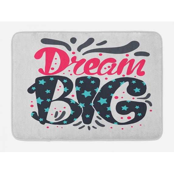 Dream Bath Mat, Vintage Style Dream Big Message with Stripes and Star Motifs Calligraphic Design, Plush Bathroom Decor Mat with Non Slip Backing, 29.5" X 17.5", Multicolor, by Ambesonne