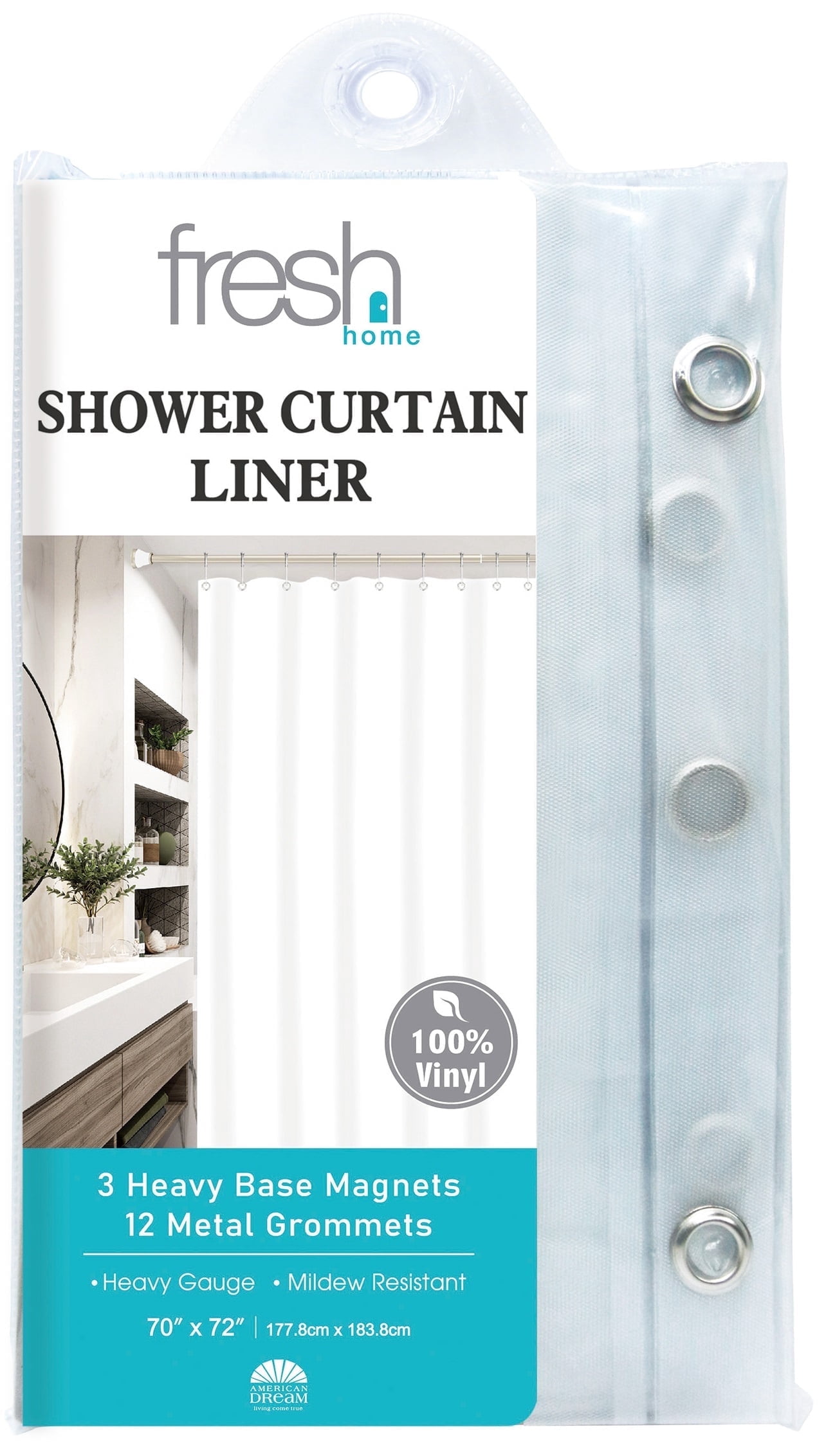 American Dream Home Goods, Shower Curtain Liner, 72" x 72", Frosted