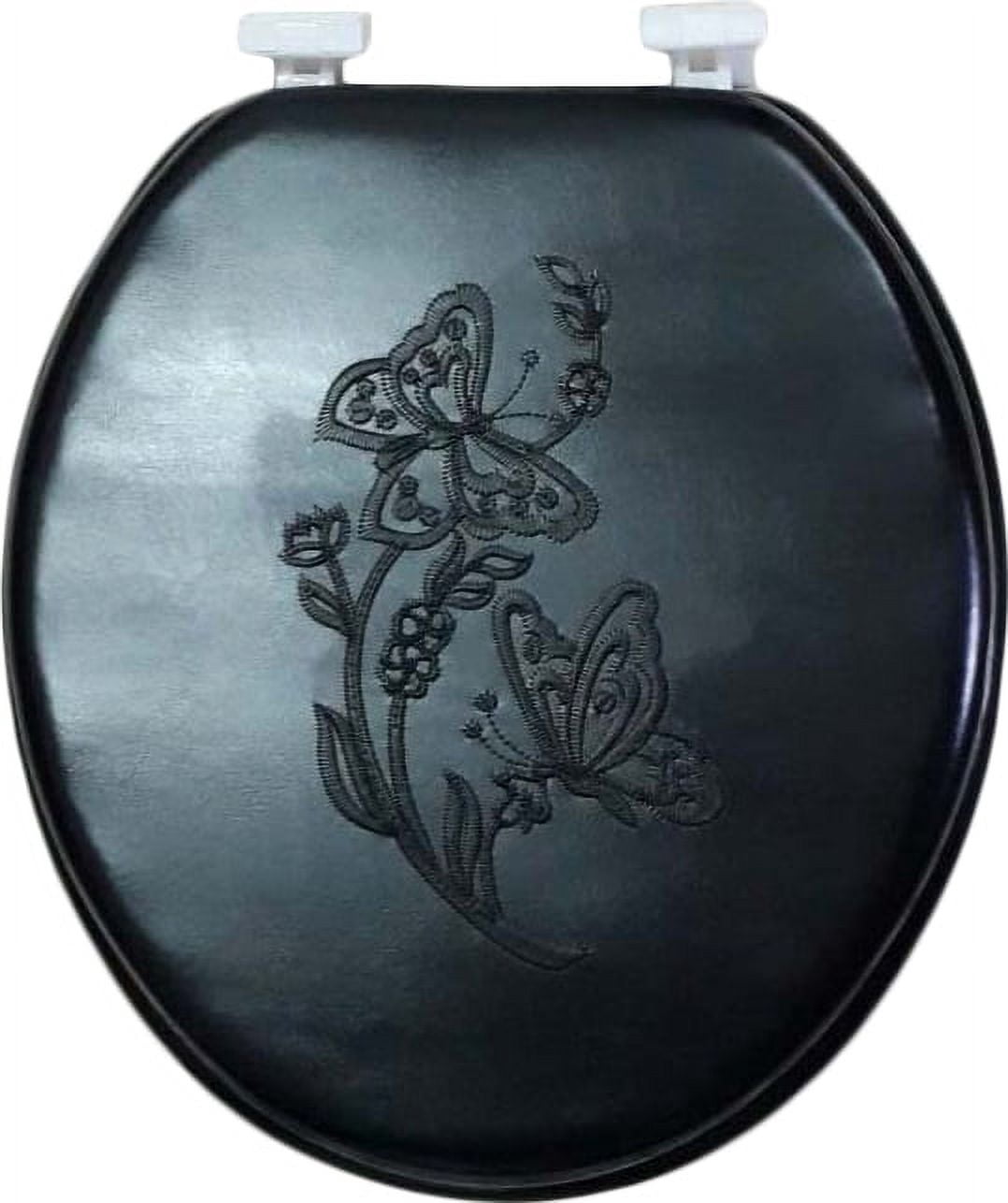 Dream Bath Soft Cushioned Round Front Toilet Seat with non-slip seat and quick-attach easy install hardware, Embossed Black